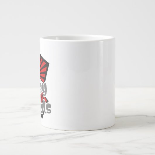 Rote Quadrate mit dem Text "Beams and Gray Ovals" Jumbo-Tasse (Vorderseite)