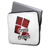 Rote Quadrate mit dem Text "Beams and Gray Ovals" Laptopschutzhülle (Vorderseite Links)