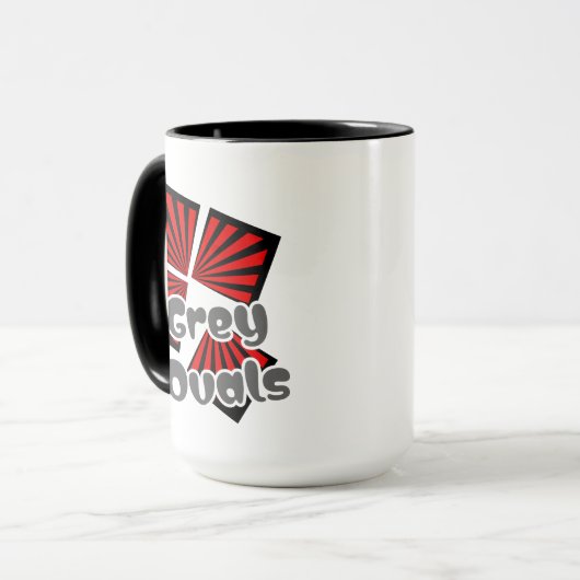 Rote Quadrate mit dem Text "Beams and Gray Ovals" Tasse (Vorderseite Links)