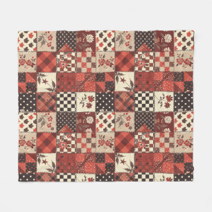 Rote Quilt-Patchwork-Gingham-Cottagecore-Blumen Fleecedecke