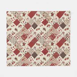 Rote Quilt-Patchwork-Gingham-Cottagecore-Blumen Fleecedecke