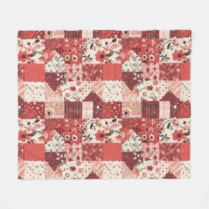 Rote Quilt-Patchwork-Gingham-Cottagecore-Blumen Fleecedecke