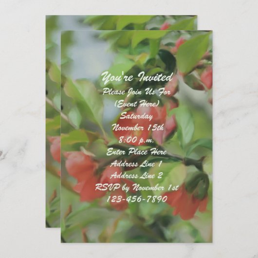 Rote Quince Blüten Malerei Party der Blumenart Einladung (Vorne/Hinten)