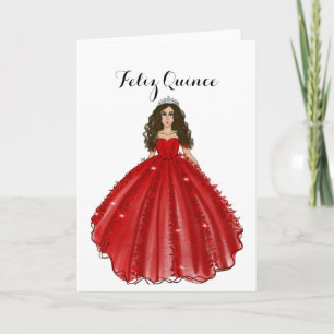 Rote Quinceanera - Feliz Quince Geburtstagskarte Karte