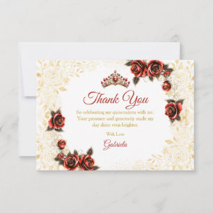 Rote Quinceañera Golden Tiara Rosen   Dankeskarte