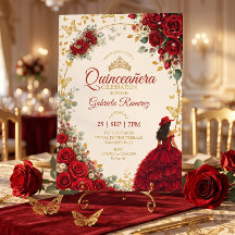 Rote Quinceañera Goldene Schmetterlinge Rosen