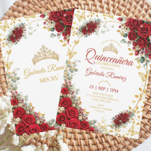 Rote Quinceañera Goldene Schmetterlinge Rosen