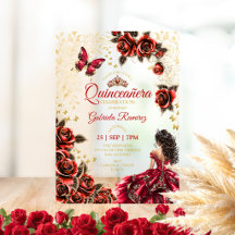 Rote Quinceañera goldene Tiara Rosen Schmetterling