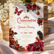 Rote Quinceañera Goldene Tiara Rosen Schmetterling