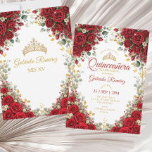 Rote Quinceañera goldene Tiara Schmetterlinge Rose