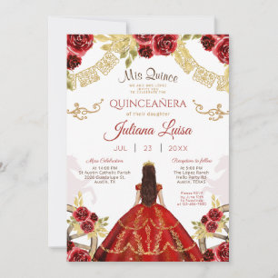 Rote Quinceañera-Mexikanisches Gold-Quince-Pferde Einladung