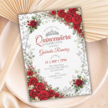 Rote Quinceañera Silber Schmetterlinge Rosen