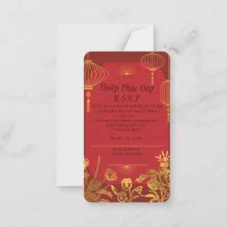 Rote R.S.V.P-Karte, die in Englisch/Vietnamesisch Mitteilungskarte