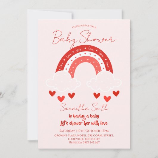 Rote Regenbogen-Babyparty Einladung (Vorderseite)