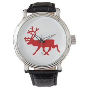 Rote Ren-/Karibu-Silhouette Armbanduhr