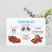 Rote Rennwagen Geburtstagseinladung Einladung (Stehend Vorderseite)