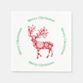 Rote Rentiere mit fröhlichen Weihnachtsgrüßen Serviette (Vorderseite)