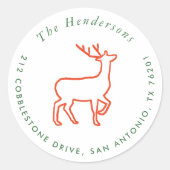 Rote Rentiere Skandinavische Grüne Rücksendeadress Runder Aufkleber (Vorderseite)