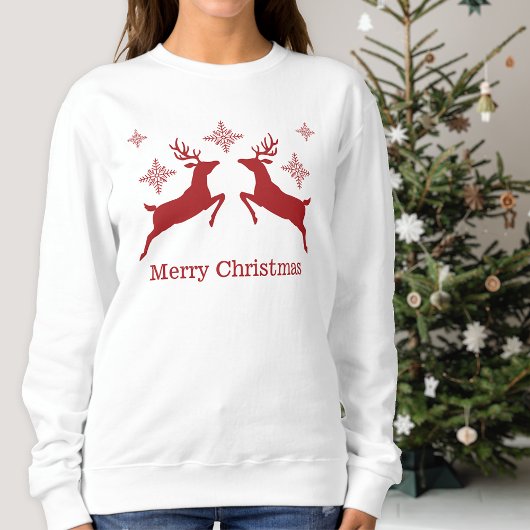 Rote Rentiere und Schneeflocken frohe Weihnachten Sweatshirt