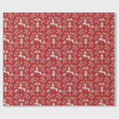 Rote Rentierfäuste und Zweige der Nordischen Volks Geschenkpapier (Flach)