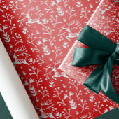 Rote Rentierfäuste und Zweige der Nordischen Volks Geschenkpapier