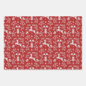 Rote Rentierfäuste und Zweige der Nordischen Volks Geschenkpapier Set (Vorderseite)