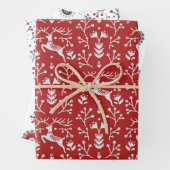 Rote Rentierfäuste und Zweige der Nordischen Volks Geschenkpapier Set (Beispiel)