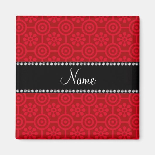 Rote Retro-Blume mit personalisiertem Namen Magnet (Vorne)