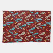 Rote Retro-Blume und botanische Geschirrtuch (Horizontal)