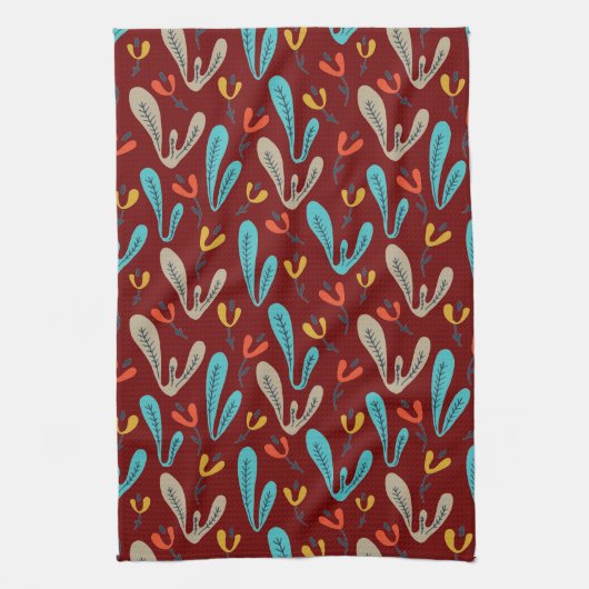 Rote Retro-Blume und botanische Geschirrtuch (Vertikal)