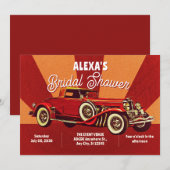 Rote Retro-Klassiker-Auto-Brautabschiedsparty Einladung (Vorne/Hinten)