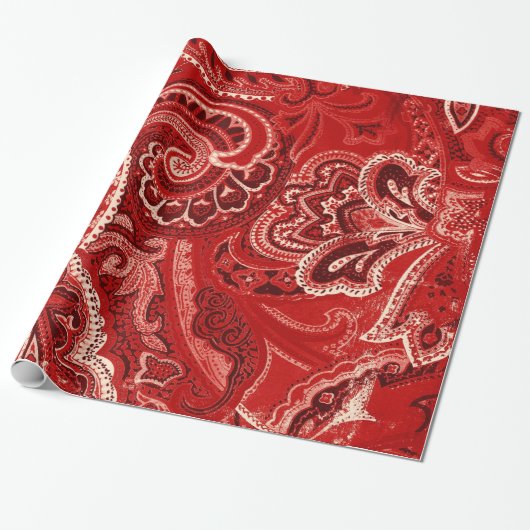 Rote Retro Paisley Bandanna/Bandana Geschenkpapier (Ungerollt)