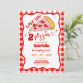 Rote Retro-Pizza-Scheibe Spaß-Party Einladung (Stehend Vorderseite)