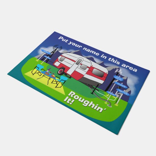 Rote Retro Reise-Anhänger-Fußmatte 24" x 6" Fußmatte (Schrägansicht)