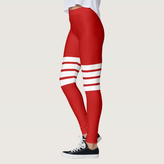 Rote Retro Streifen Streifen Streifen Streifen Str Leggings (Links)