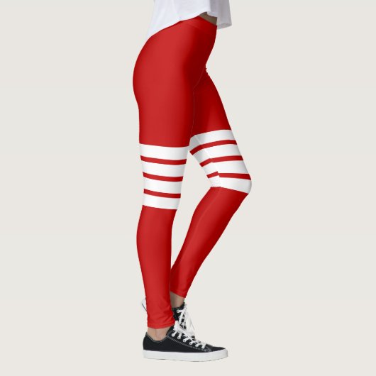 Rote Retro Streifen Streifen Streifen Streifen Str Leggings (Rechts)