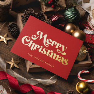 Rote Retro-Vintage-Schrift Frohe Weihnachten Folien Feiertagskarte
