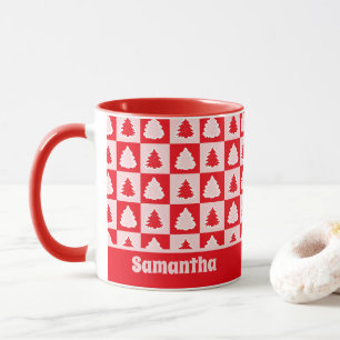 Rote Retro-Weihnachtsbaum Roter Tartan-Karo Tasse