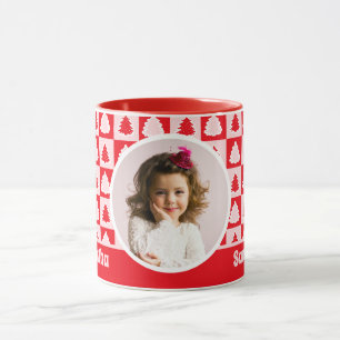 Rote Retro-Weihnachtsbaum-Tartan-Karo-Kinder-Foto Tasse