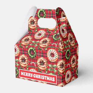 Rote Retro-Weihnachtsdonuts rotes Tartan-Karo Geschenkschachtel