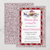 Rote Ribbon Pink Glitzer Royal Princess Birthday Einladung (Vorne/Hinten)