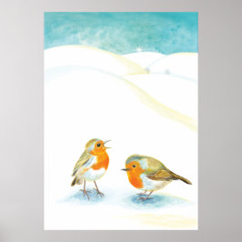 Rote Robinen im Winter Poster