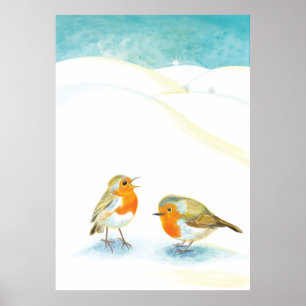 Rote Robinen im Winter Poster