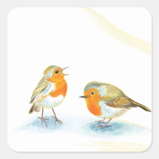 Rote Robinen im Winter-Rechtecksticker Quadratischer Aufkleber (Vorderseite)