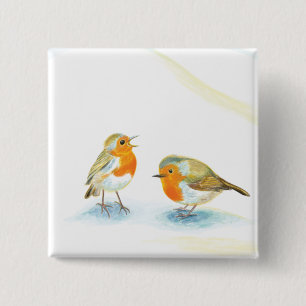 Rote Robins im Winter Button