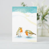 Rote Robins im Winter Dankeskarte (Stehend Vorderseite)