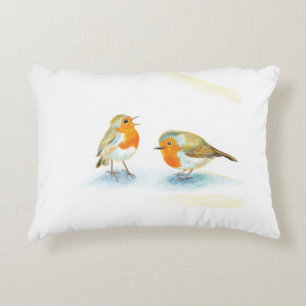 Rote Robins im Winter Dekokissen