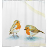 Rote Robins im Winter Duschvorhang (Vorderseite)