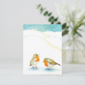 Rote Robins im Winter Feiertagskarte (Stehend Vorderseite)