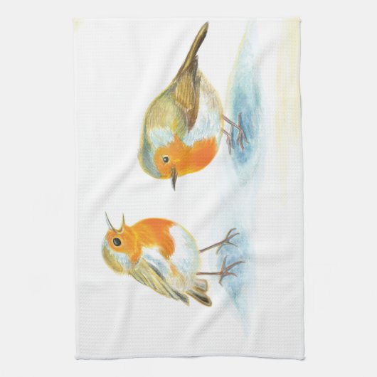 Rote Robins im Winter Geschirrtuch (Vertikal)